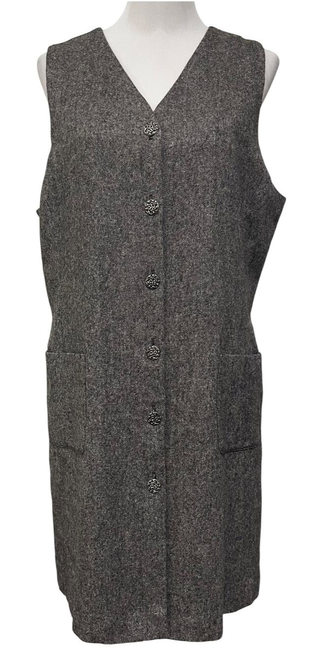 Eagle’s Eye Vintage Tweed Sleeveless Wool Blend Front Button Jumper Dress Sz XL